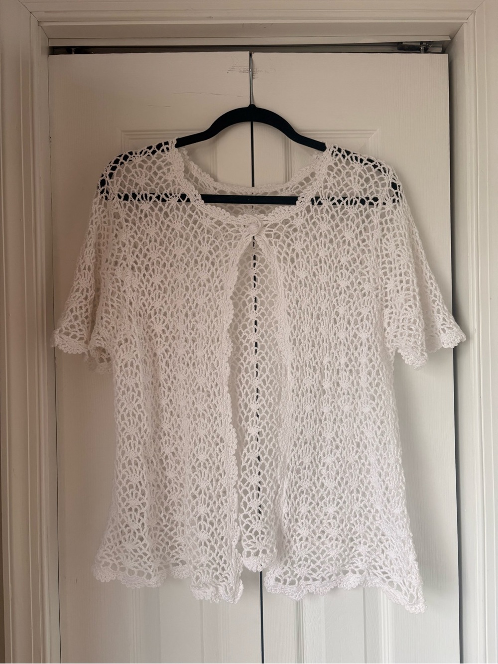 White Crochet Short Sleeve Top